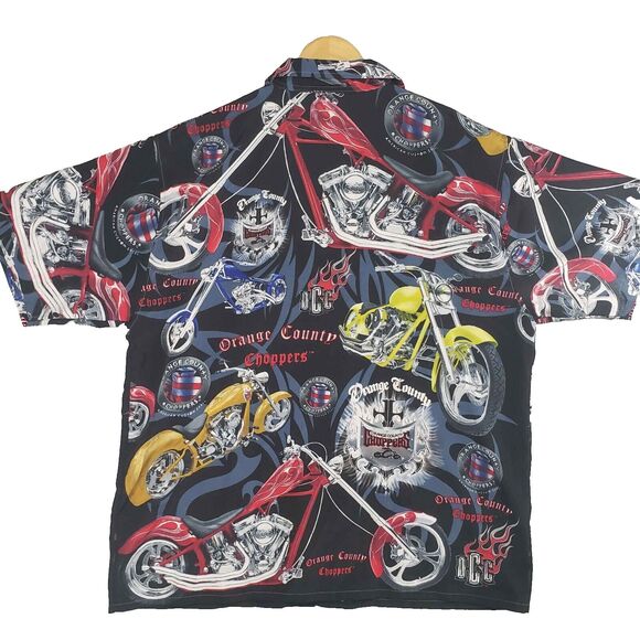 2004 Orange County Choppers AOP Shirt Mens XL Black Button Up All Over Print - Picture 2 of 6